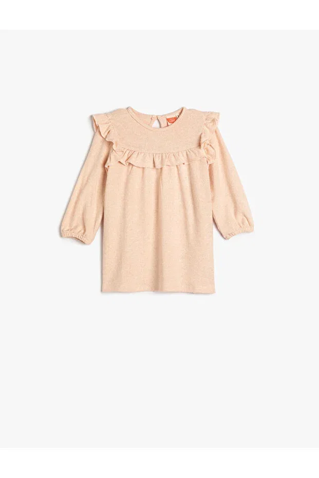 Детское платье для девочек с длинным рукавом Knitwear dress with ruffles, rubber cuffs, button closure at the back Koton, Rose