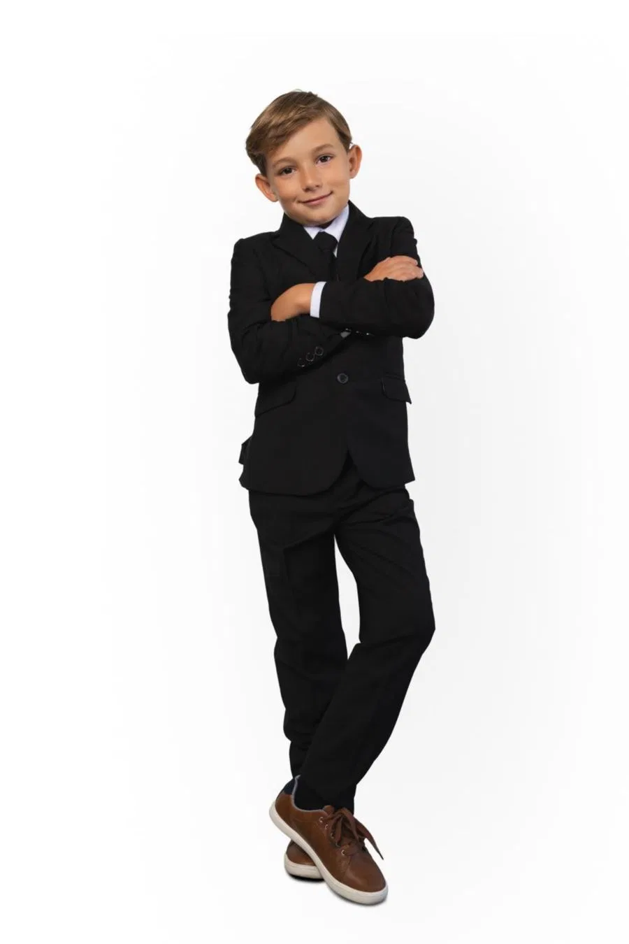 Костюм 007 Slim Fit для маленьких и больших мальчиков, состоящий из 5 предметов: рубашка, галстук, пиджак, жилет и брюки Peanut Butter Collection, черный — фото 3