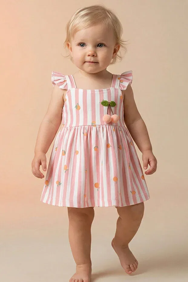 Детское платье для девочек хлопковое Tuabella, Peach And Cherry Girl'S Dress — фото 2