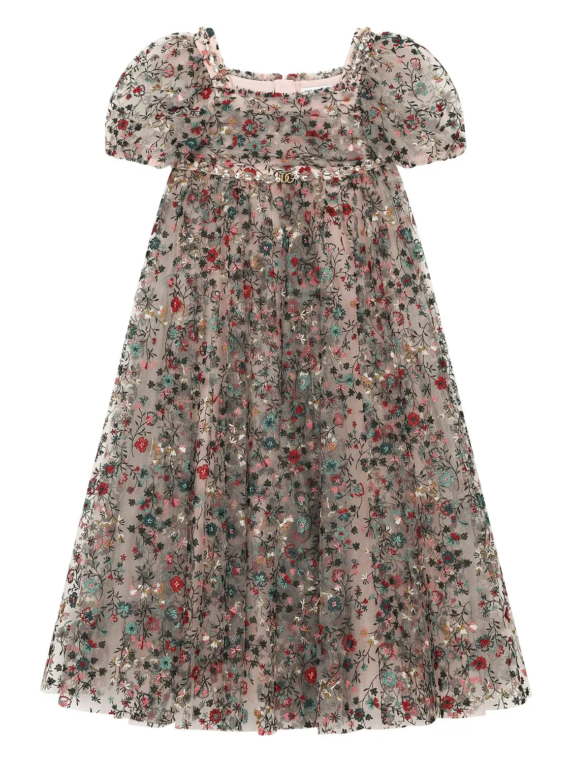 Платье из тюля с цветочной вышивкой Dolce & Gabbana Kids, красный