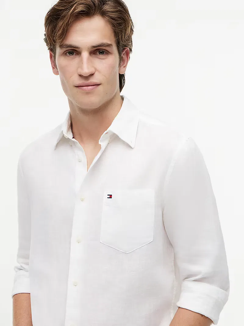 Рубашка regular fit из чистого льна с эффектом стирки Tommy Hilfiger, белый — фото 3