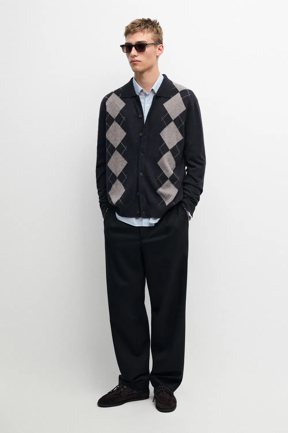 Кардиган Massimo Dutti 100% Cashmere Argyle Knit, темно-синий — фото 3