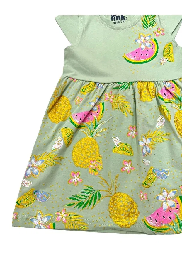 Детское платье для девочек с принтом Girl's Watermelon Printed Combed Cotton Dress Esterella, Green — фото 3
