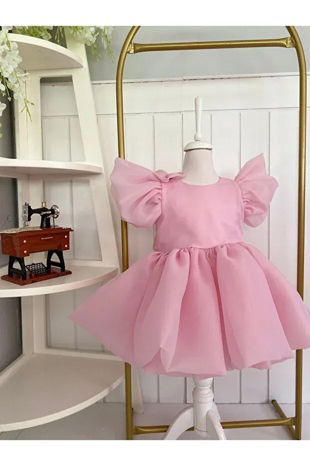 Детское платье для девочек с длинным рукавом Puffy sleeves girl's dress Hobi, Pink — фото 2