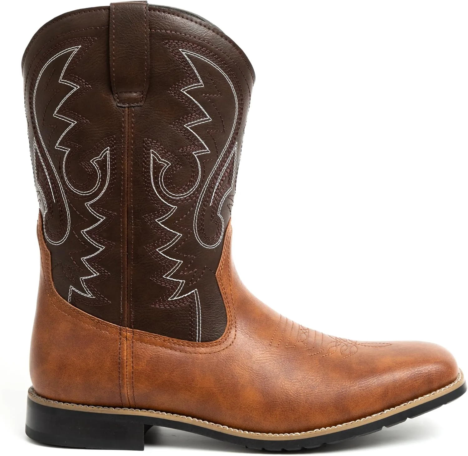 Мужские ковбойские сапоги Metrocharm Western-02 с вышивкой, квадратный носок, средняя голень, коричневый/темно-коричневый — фото 3