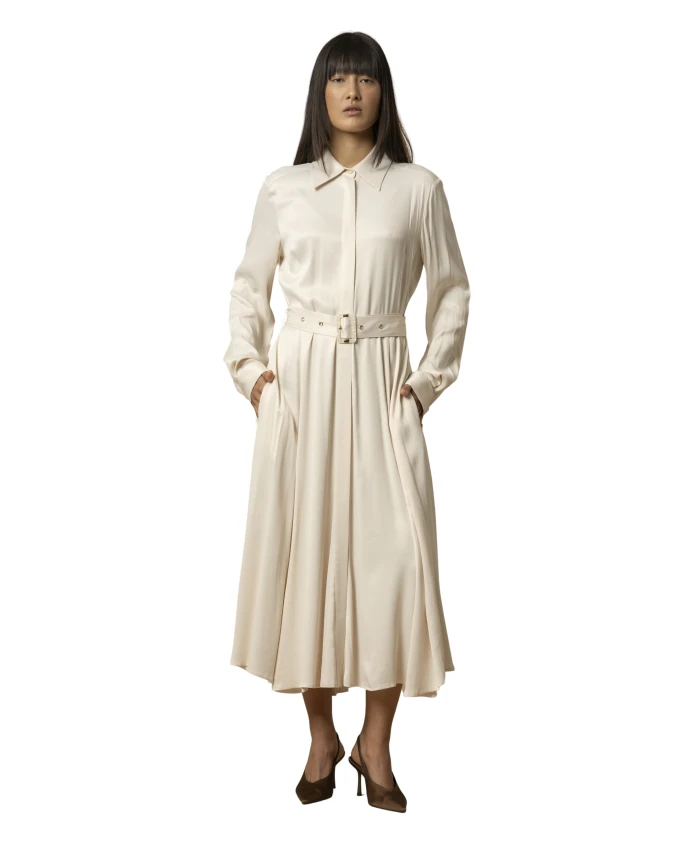 

Стильное плиссированное платье с воротником и поясом. Kocca, бежевый