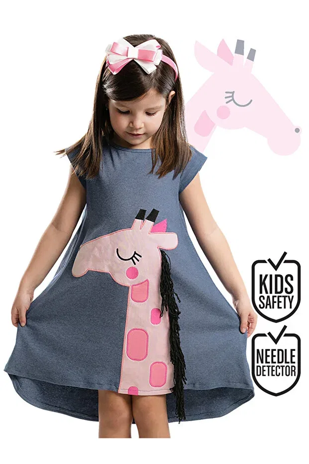 Детское платье для девочек с принтом Pink Giraffe Denokids, Blue