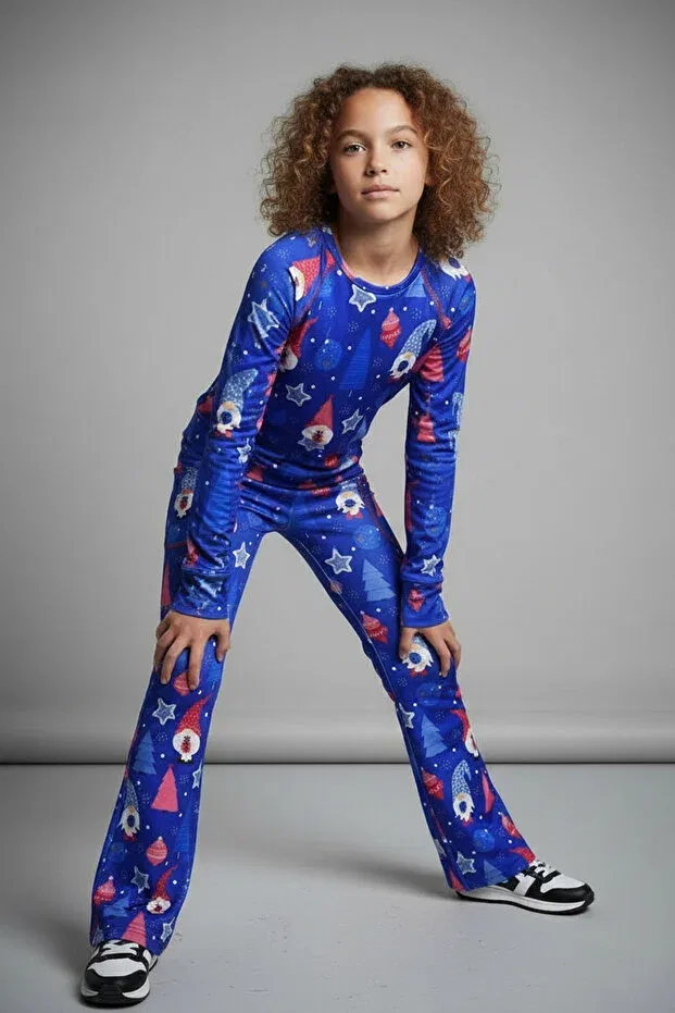 Детские леггинсы для девочек с принтом Merrywear New Year Printed Flared Colorinas, Sax Blue — фото 4