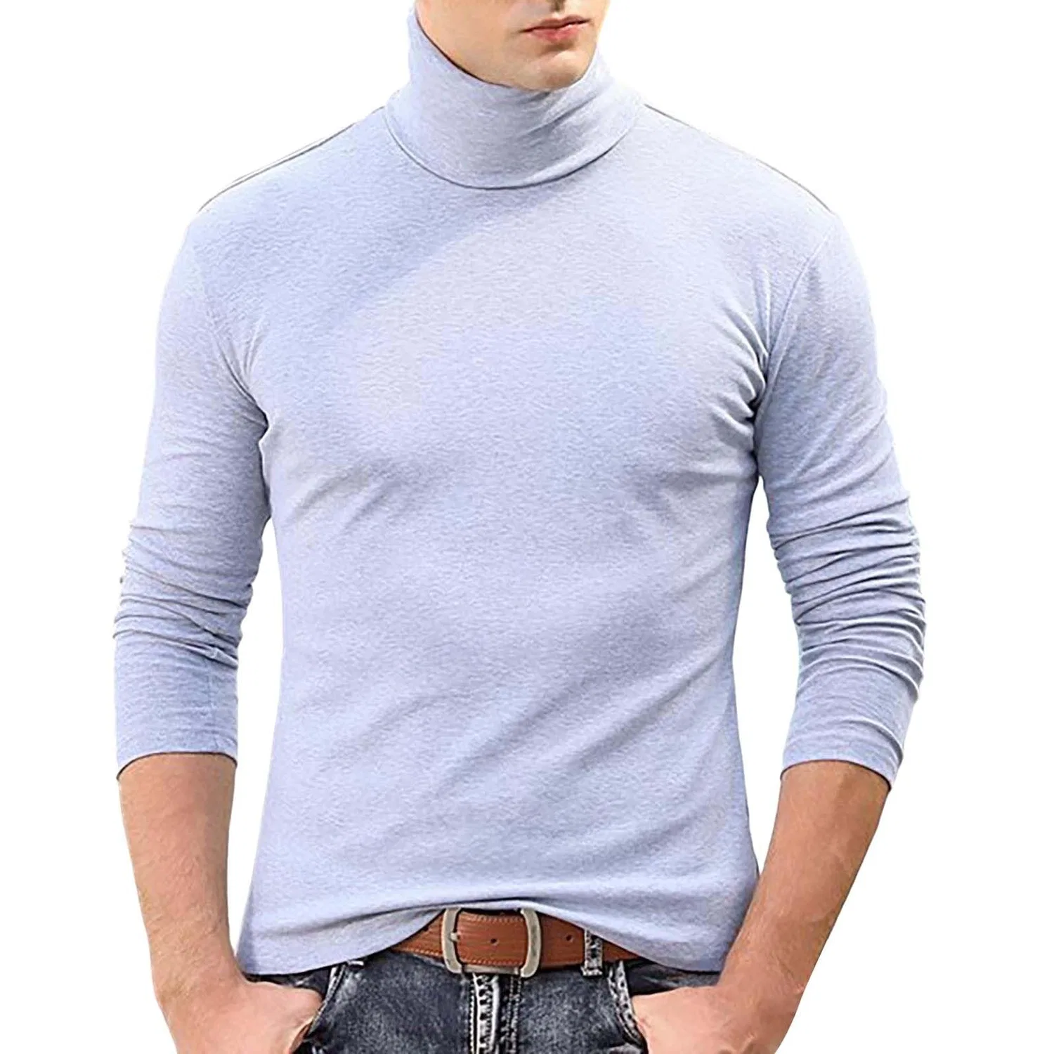 Мужская футболка с высоким воротом Mock Neck Tops, Grey Mock Neck Tops for Men