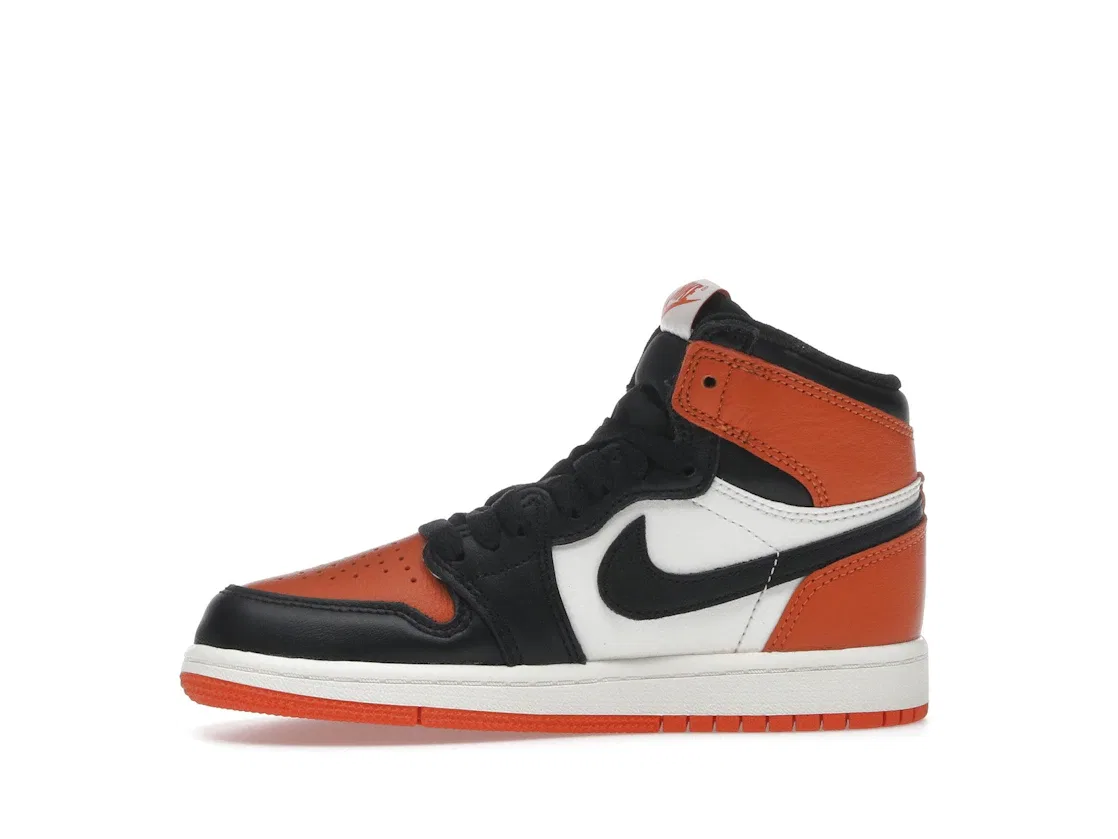 Детские кроссовки высокие с оранжевыми вставками Jordan 1 Retro High OG, Black/Black-Sail-Starfish — фото 3