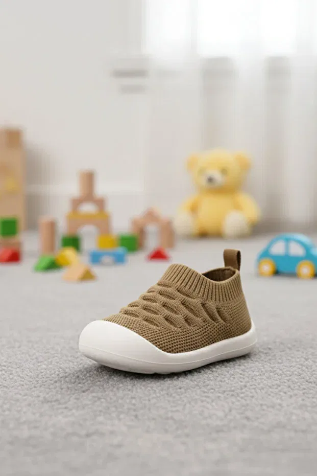 Детские первые шаги mesh-кроссовки с ортопедической стелькой Baby first step mesh shoes breathable non-slip soled orthopedic soft colorful booties children nursery Alta Gracia, Brown — фото 4