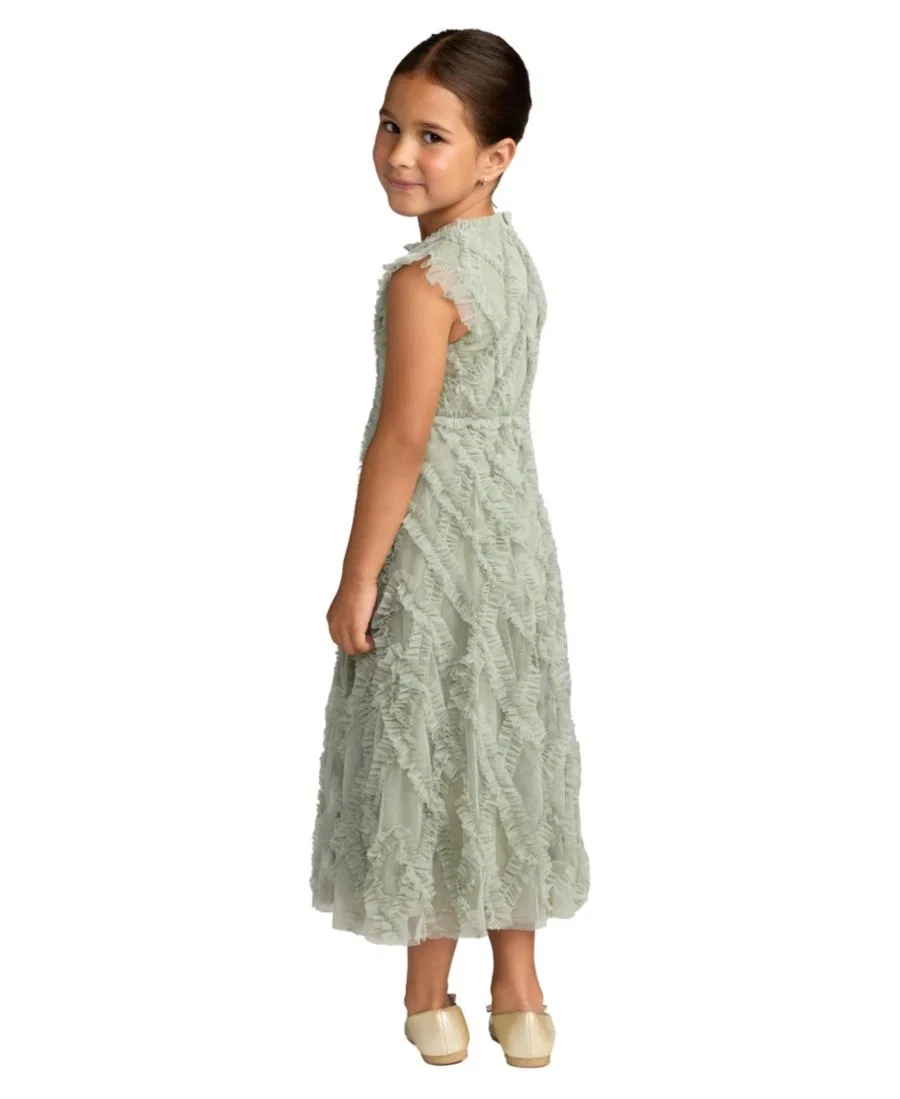 Платье миди из сетки с рюшами Big Girls Ruffle Mesh Midi Dress Mac Duggal, Sage Multi — фото 2