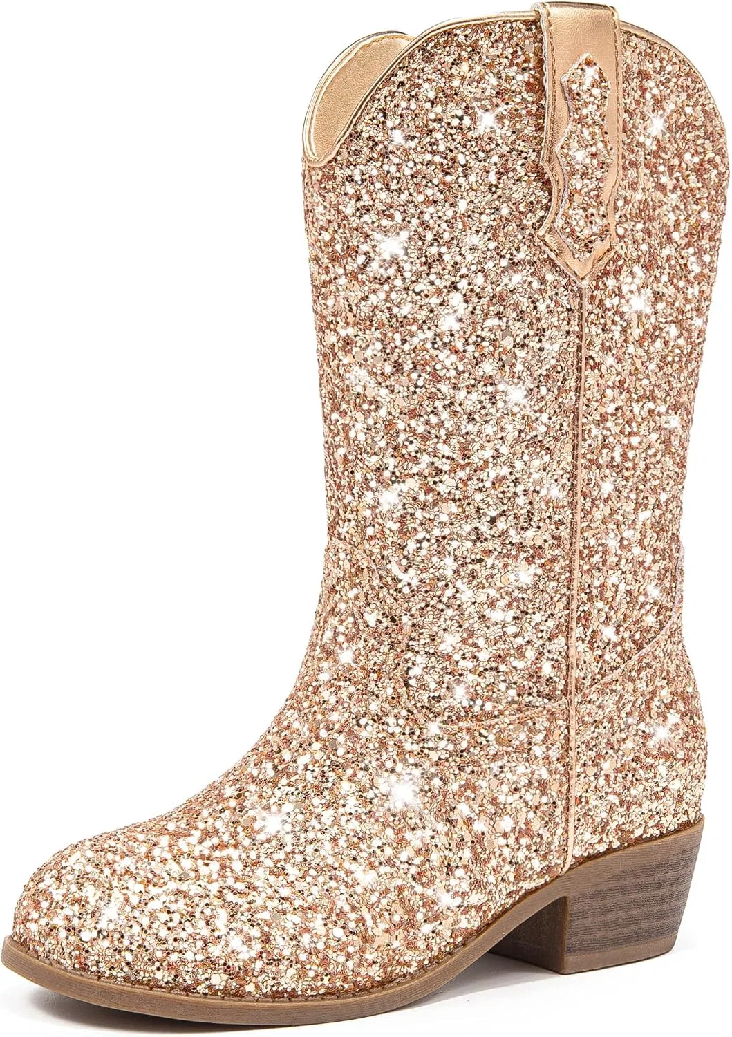 Детские сапоги для девочек с блестками Cowgirl Boots Motasha, Rose Gold Sequins