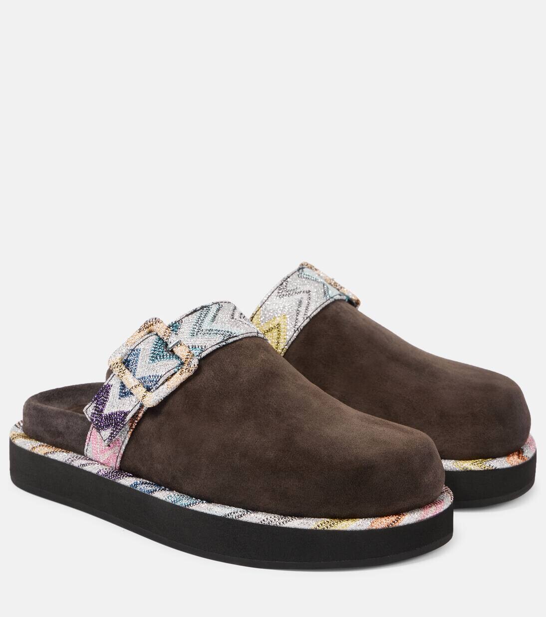 Сабо из замши с зигзагом Missoni, цвет pepper/dark rainbow