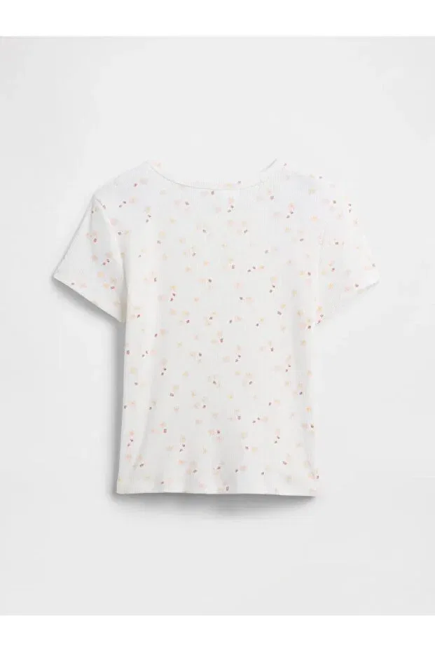 Детская футболка для девочек хлопковая V-Sp ss rib tee Gap, White — фото 2