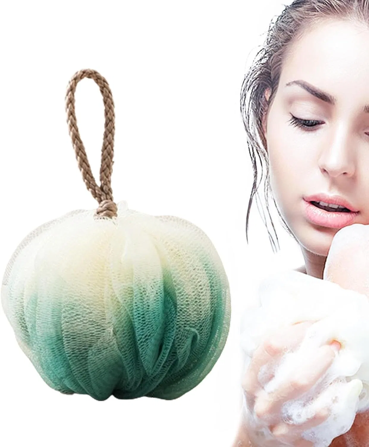 Мочалка для душа, мягкая, Generisch, 1 шт, 14x14x14 см, Green