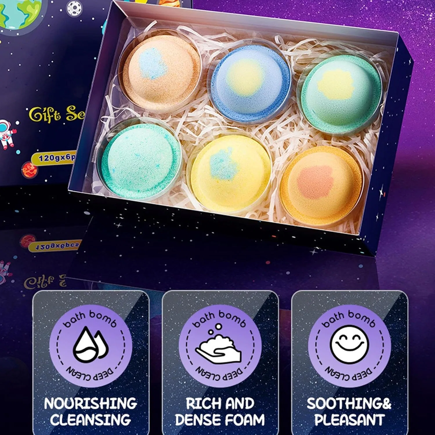 Набор планетарных бомбочек для ванны 6 шт, yupeuooe, 900g, 6er-pack — фото 4
