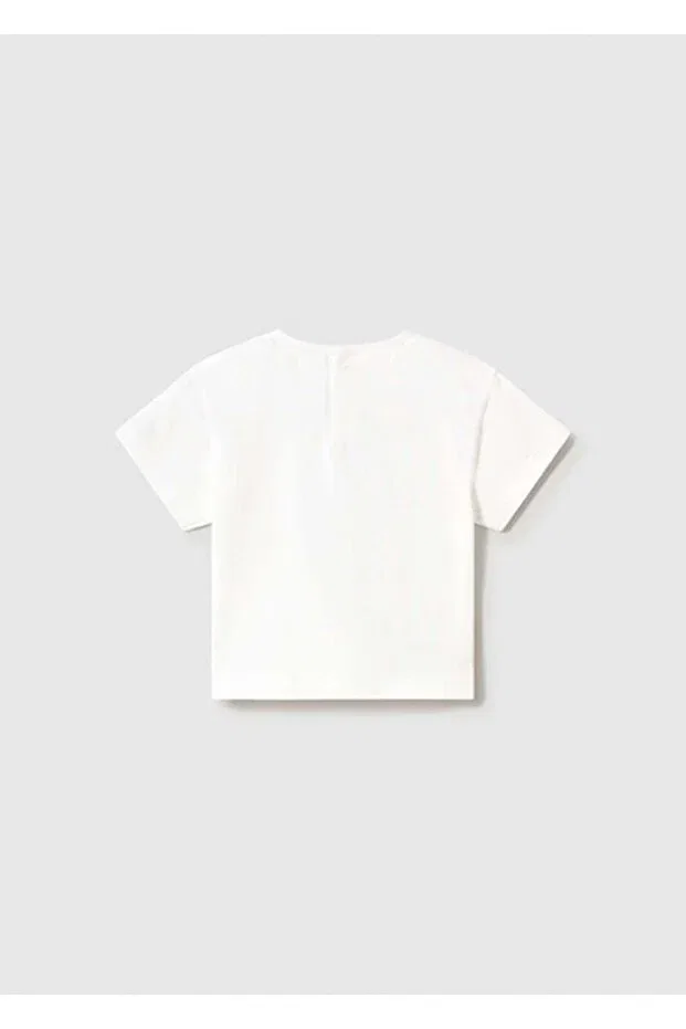 Детская футболка для девочек с принтом Summer baby girl basic tshirt Mayoral, Ecru — фото 2