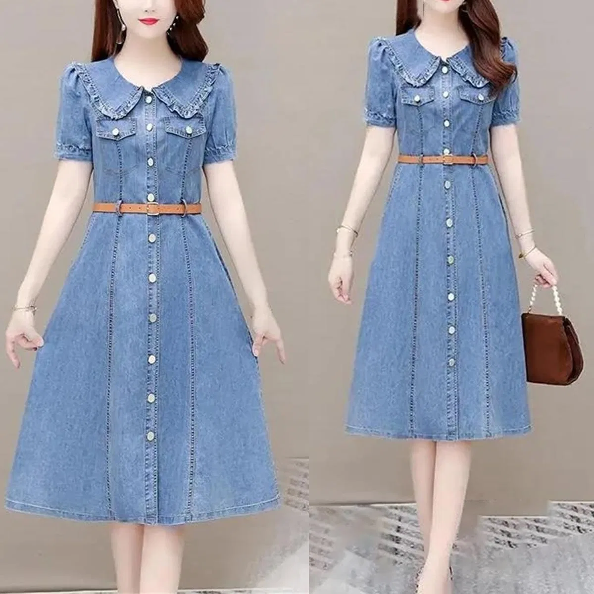 Женское джинсовое платье с отложным воротником Slim Fit, Blue — фото 2