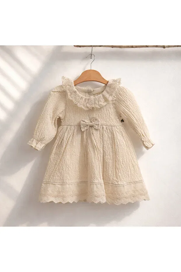 Детское платье для девочек хлопковое Ribbon dress Miniborn Baby, Ecru