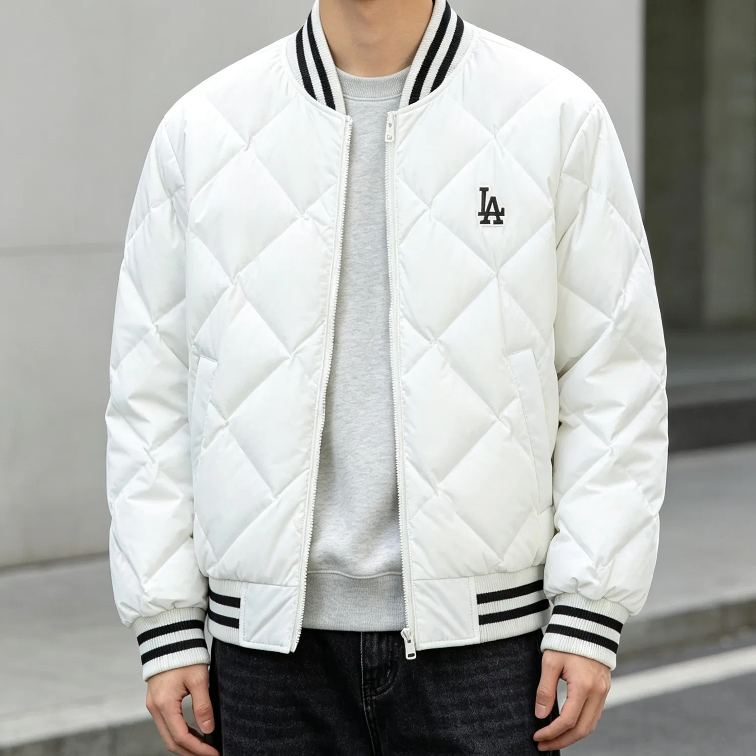 Детский пуховик с бейсбольным воротником MLB Preppy Down Jackets, Ivory — фото 4