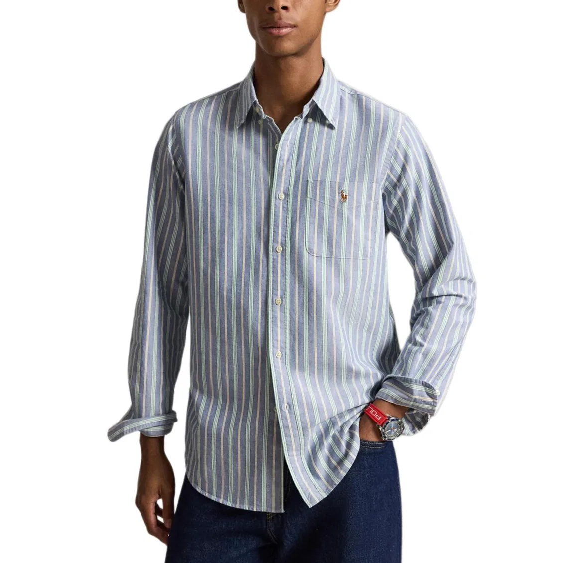 Мужская рубашка с отложным воротником прямого кроя Dark Blue Polo Ralph Lauren — фото 3