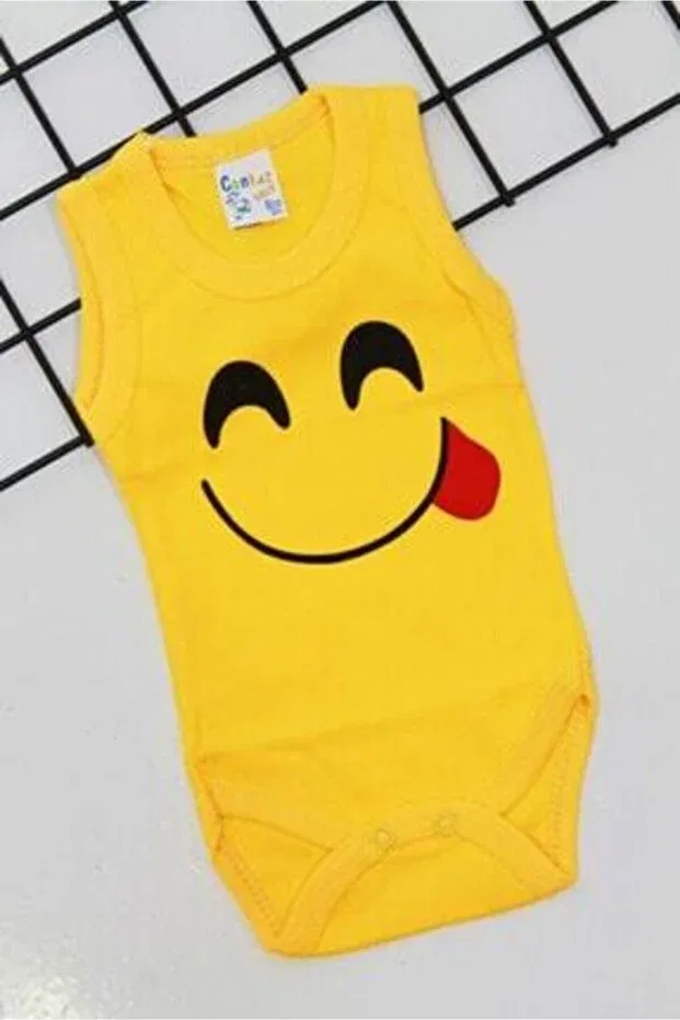 Детское боди для новорожденных с принтом Unisex kids yellow 3-6-9-12-18 months emojis 3 pieces 100% cotton body with snap fasteners Cantaz, Sarı — фото 2