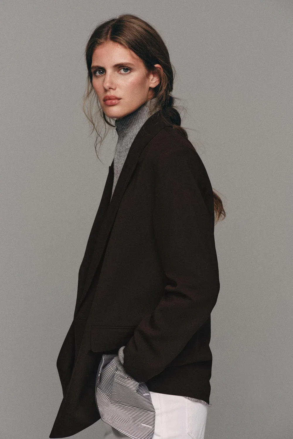 Блейзер оверсайз с двубортной застежкой ZARA, Brown — фото 4