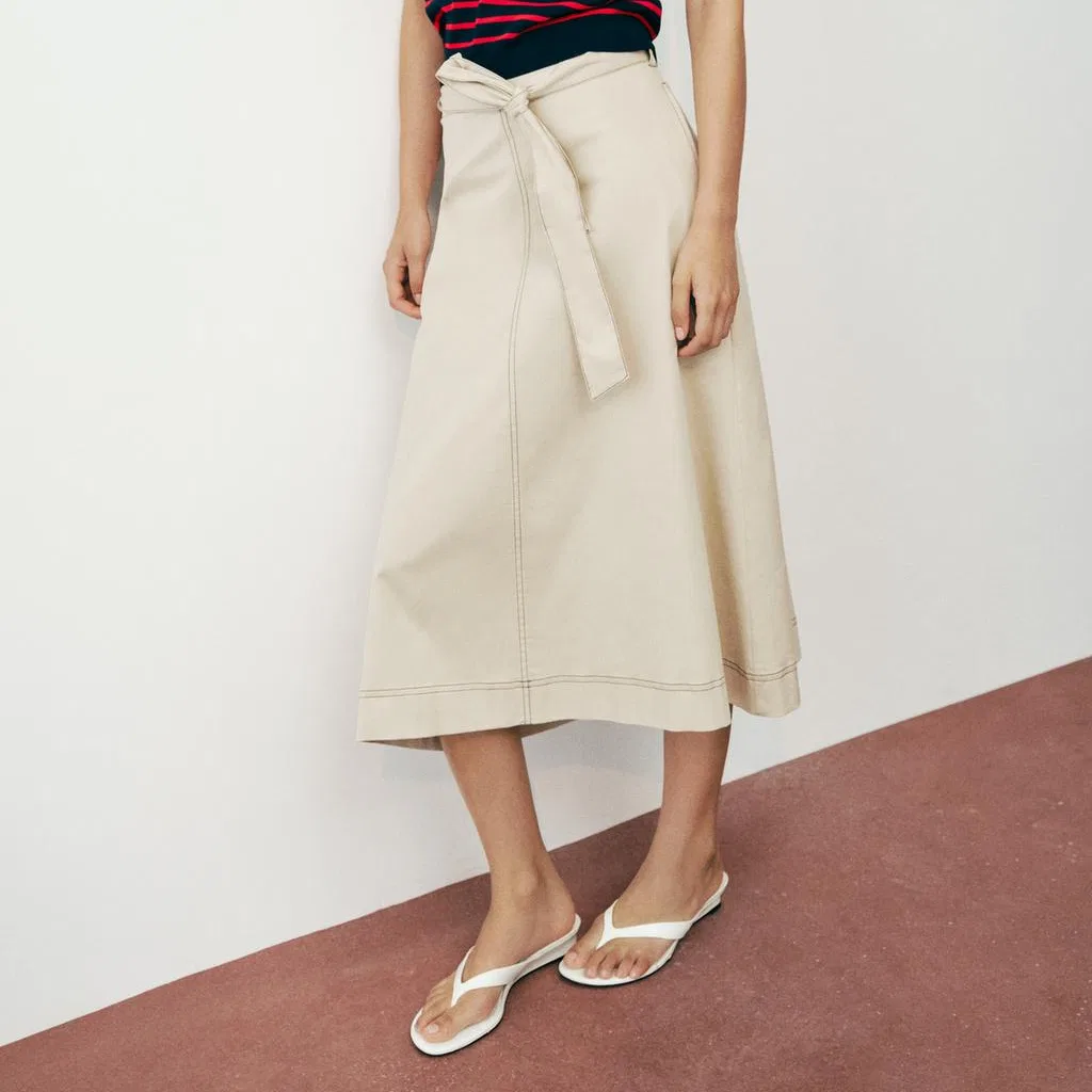 Женская длинная юбка свободного кроя Beige ZARA, Бежевый — фото 4