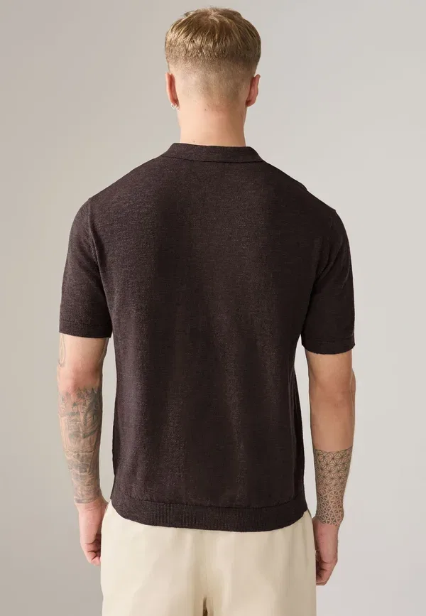 Футболка поло хлопок и лен Regular fit - short sleeve 2 pack Next, коричневый, кремовый — фото 4