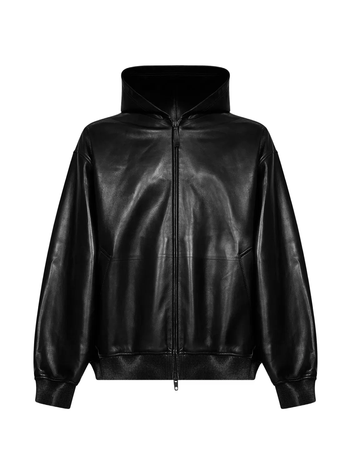 Короткое кожаное пальто с капюшоном, черное Balenciaga, черный