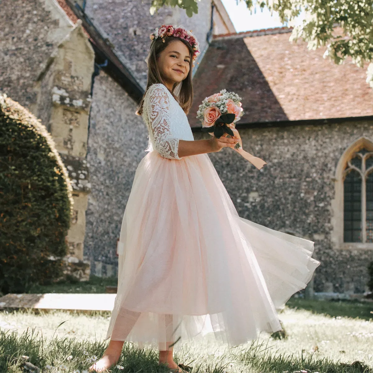 Платье с длинным рукавом Bohemian Classic Uk Flower Girl Boutique, Peach — фото 4