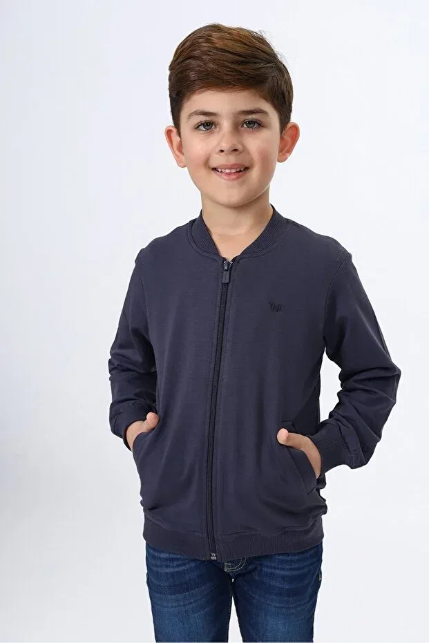 Детский кардиган с принтом Smoked boys' college collar zippered pocket embroidery printed knitted cardigan - 2 thread Toontoy, Smoke Grey