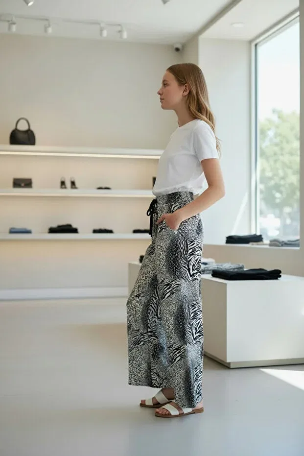 Детские брюки для девочек свободного кроя Flowy Spring Trousers Minimoda Kids, Black And White — фото 2