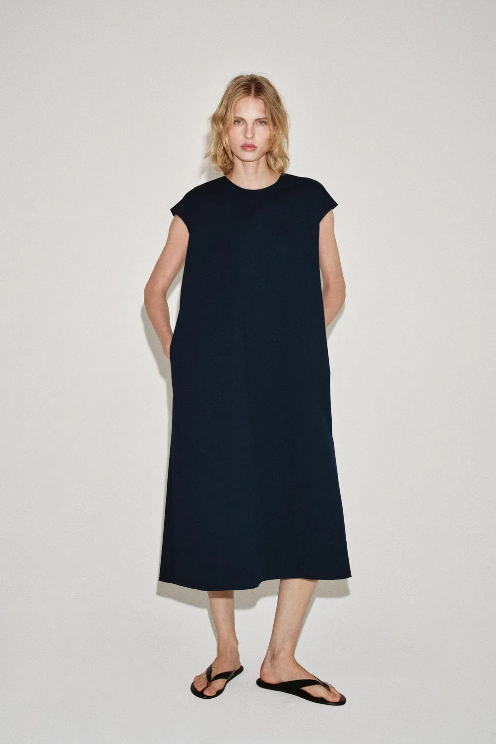 Платье-миди из поплина от ZW Collection ZARA, Navy blue — фото 2