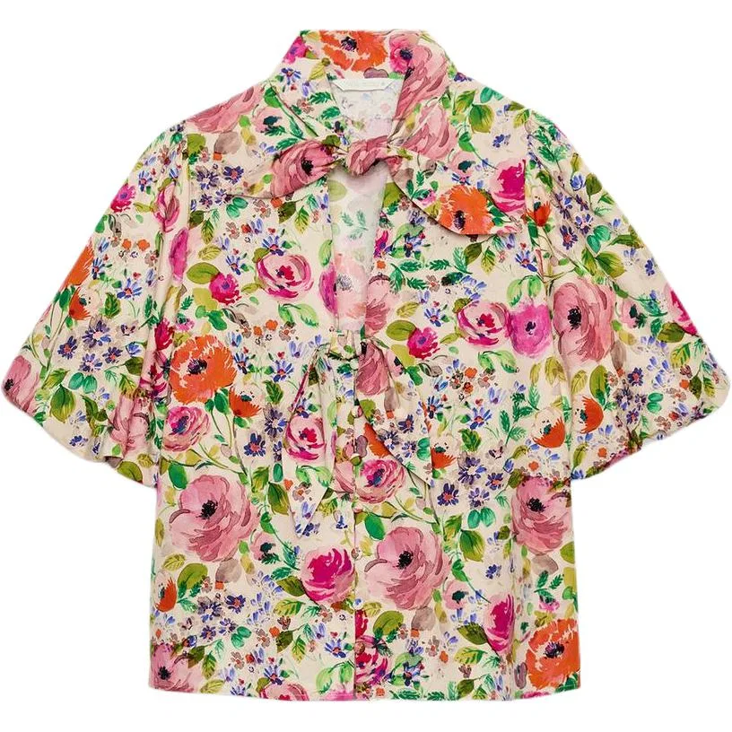 Женская рубашка с воротником-стойкой Multicolor ZARA, Multicolor