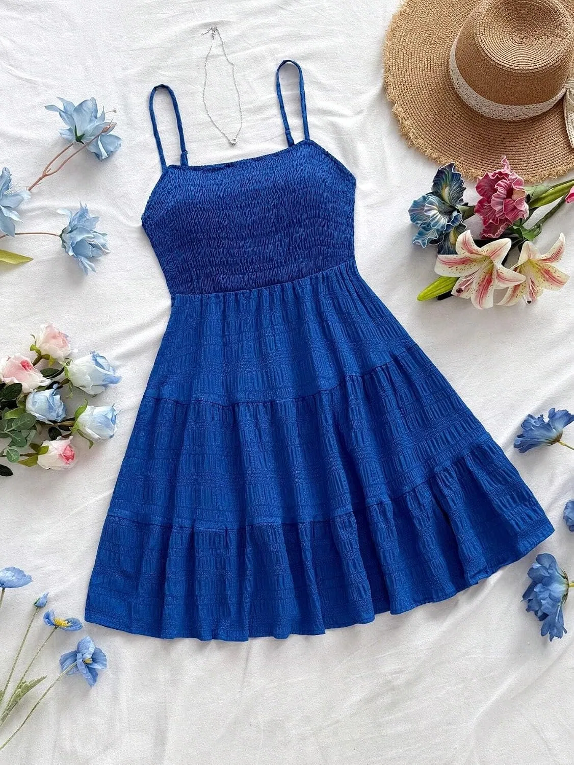 Женское повседневное платье на бретелях с воланами, Royal Blue — фото 3