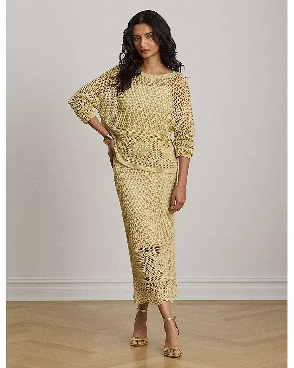 Женский свитер с ажурным узором Pointelle Knit Linen Blend Ralph Lauren, Sand — фото 2