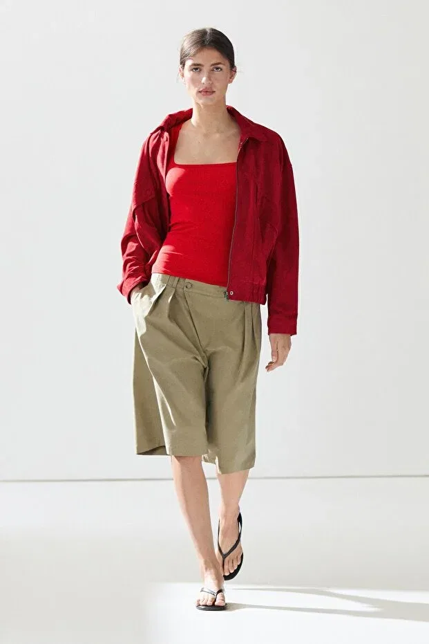 Женский топ с квадратным вырезом клетчатый Massimo Dutti, Red