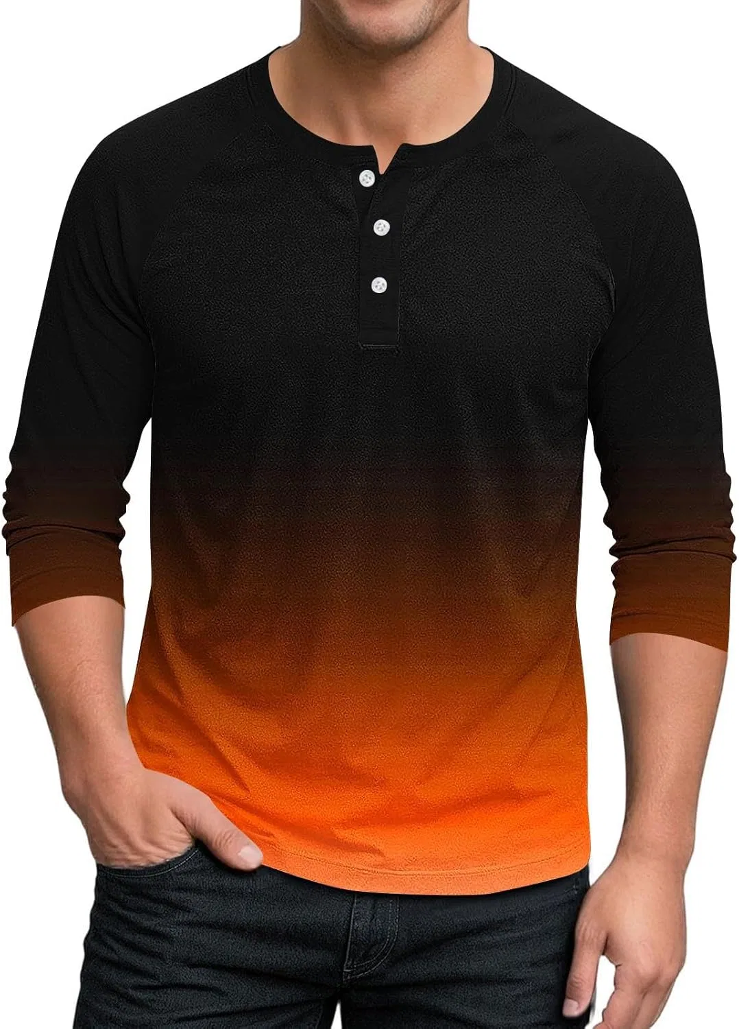 Мужская футболка с длинным рукавом Henley, Orange
