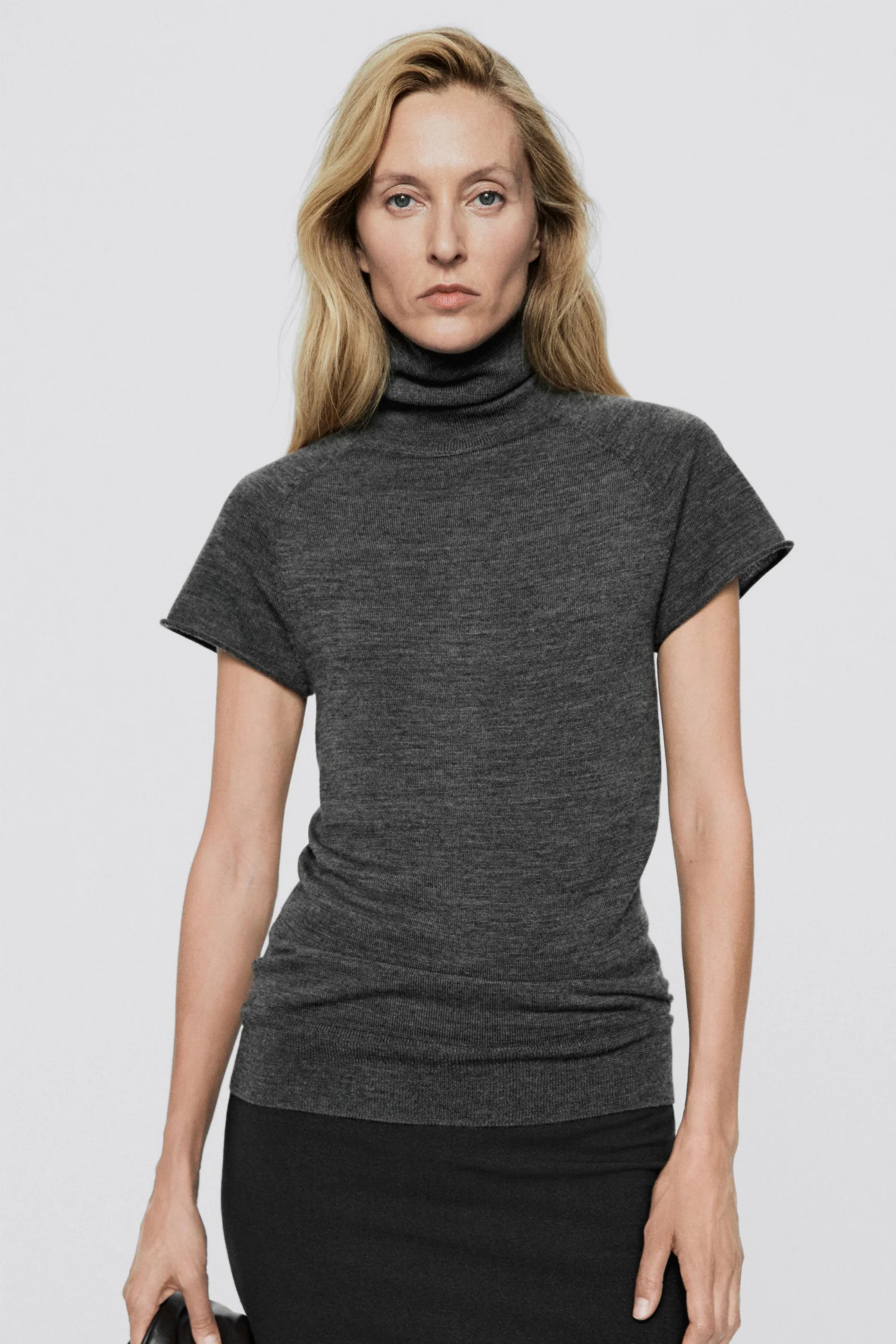 Водолазка Massimo Dutti 100% Wool Short Sleeve - Limited Edition, средне-серый — фото 2