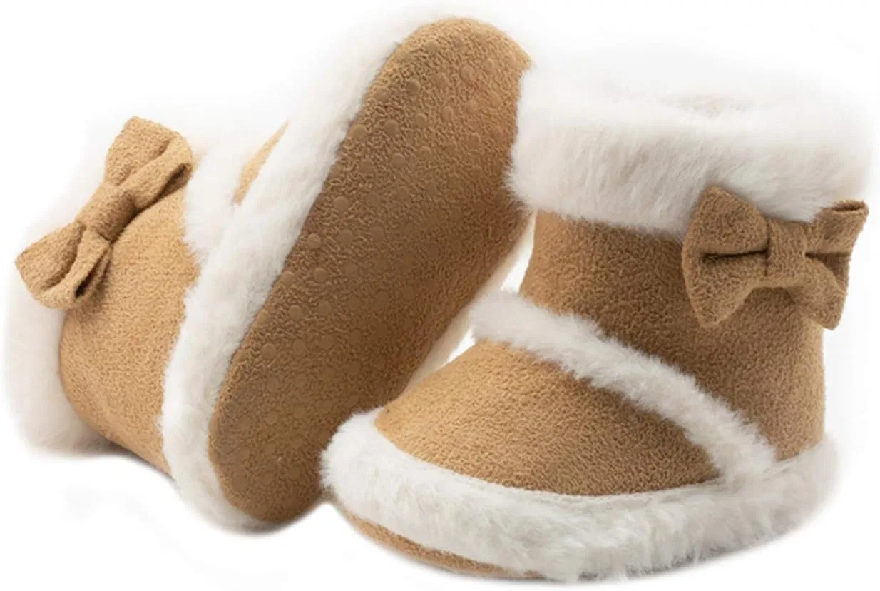 Детские ботинки для девочек с бантом и нескользящей подошвой Bestgift, Khaki
