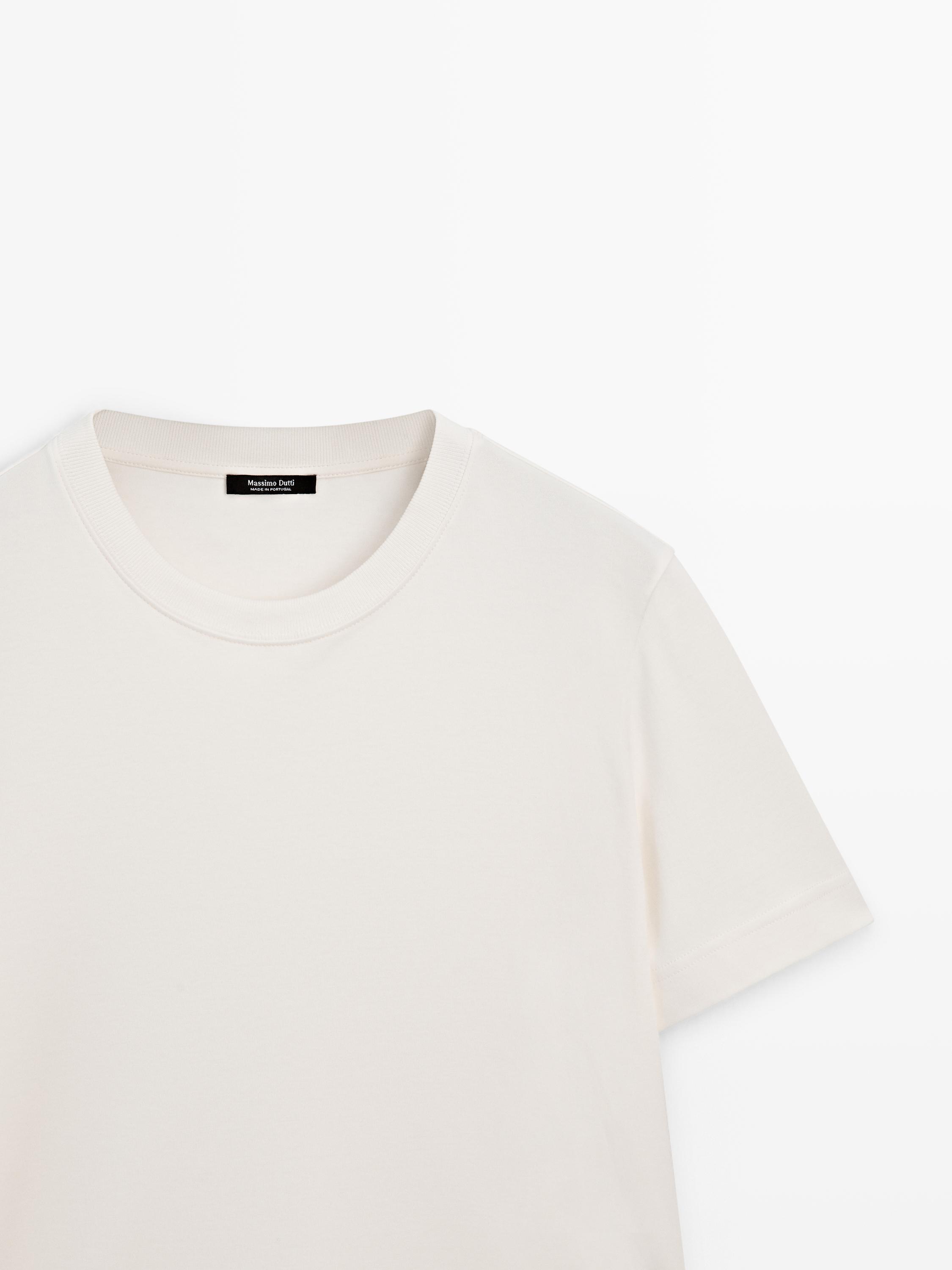 Футболка Massimo Dutti 100% Cotton Interlock Crew Neck, кремовый — фото 3