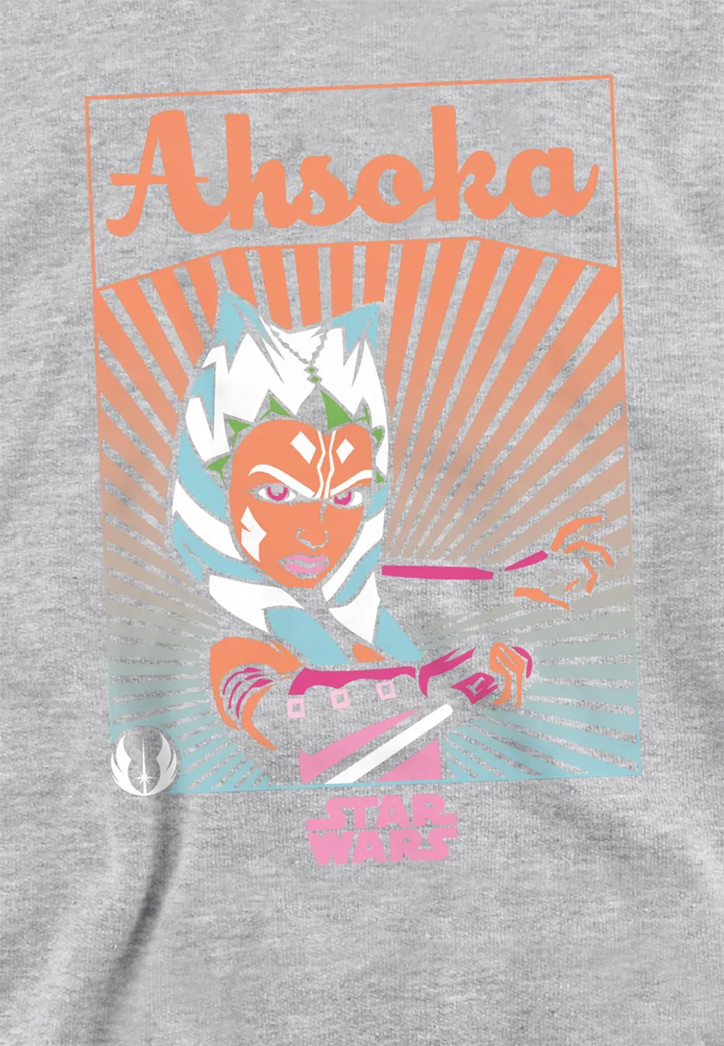 Детский худи с принтом Star Wars Ahsoka Rays, Disney, Athletic Heather — фото 2