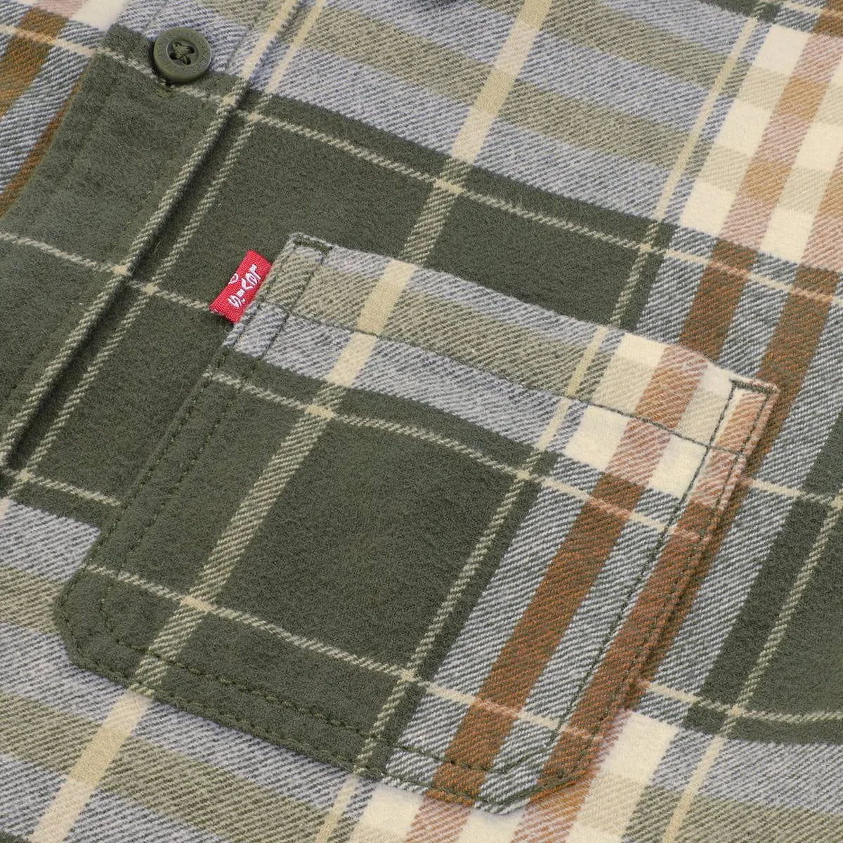 Клетчатая фланелевая рубашка с капюшоном для мальчиков 8-20 лет Levi's, Olive Night - Green — фото 3