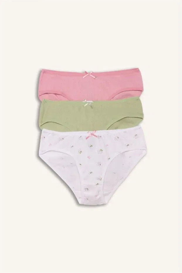 Детский комплект трусиков для девочек хлопковый Floral combed cotton 3-piece slip panties for girls Defacto, White