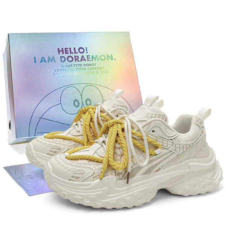 Детские кроссовки с двойной шнуровкой Chunky Sneakers Doraemon, Linen Beige