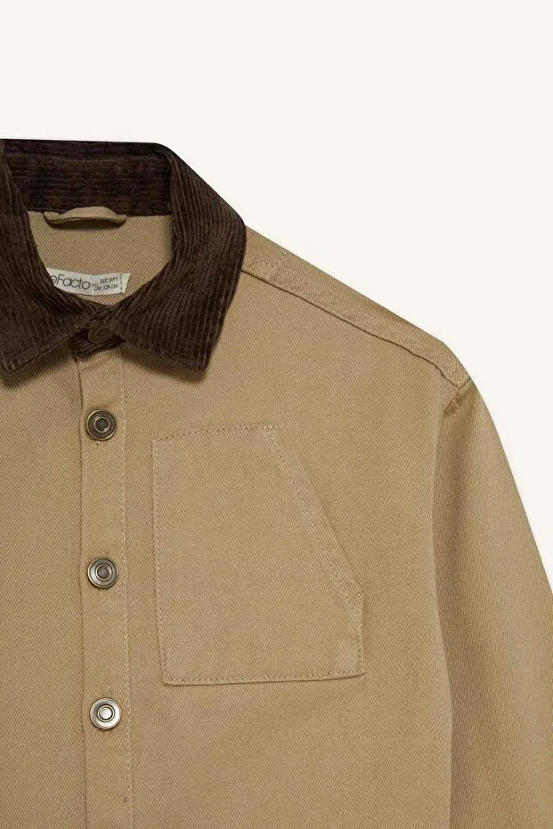 Детская рубашка для мальчиков оверсайз Defacto, Beige-Bg717 — фото 3