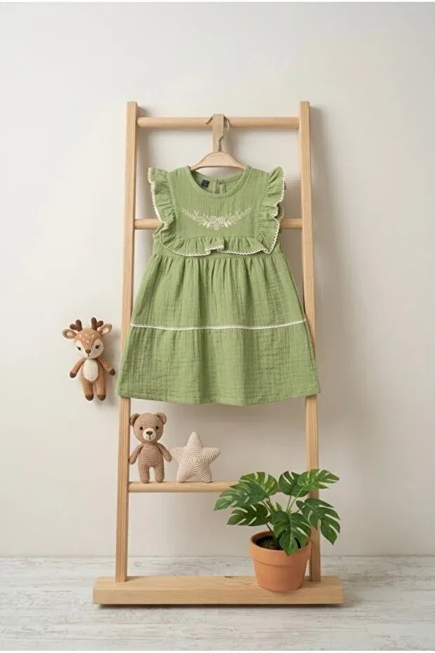 Детское платье для девочек хлопковое с вышивкой Minelia Kids, Green