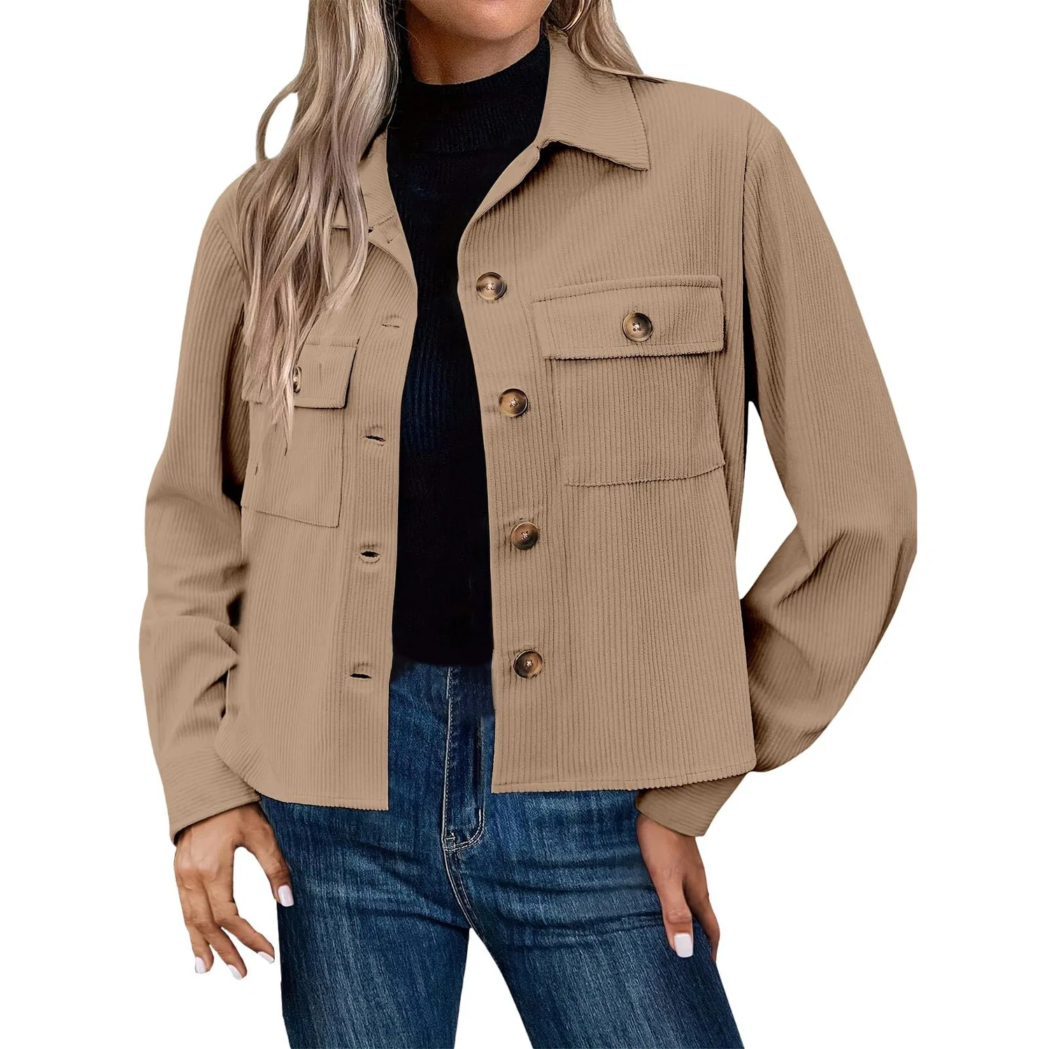 Женский джинсовый пиджак с длинным рукавом Corduroy Shacket, Cachi 1